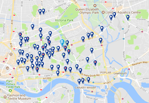 Map with accommodation close to QMUL